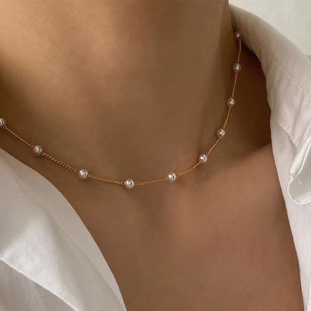 SUMENG 2023 New Fashion Kpop Pearl Choker Necklace Cute Double Layer Chain Pendant For Women Jewelry Girl Gift