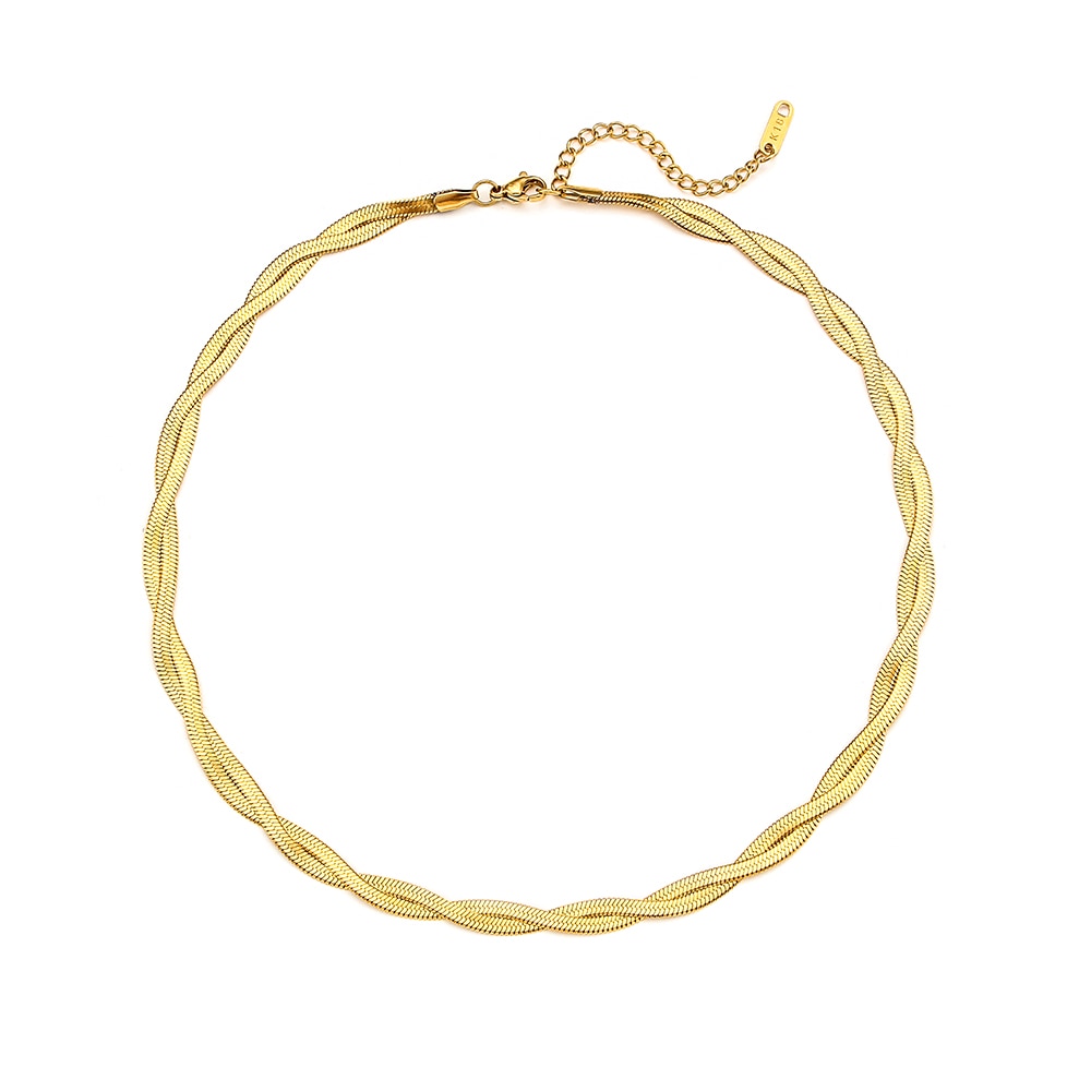 2023 18K Gold Plated Waterproof Braided New Herringbone Chain Necklace Bracelets Set Wholesale Stainless Steel Jewelry For Women