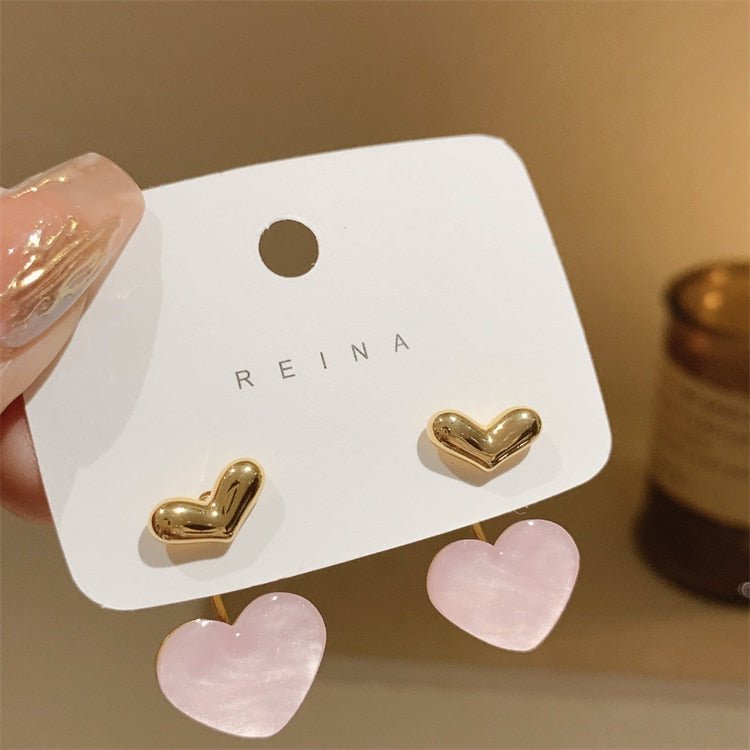Cute Korean Earrings Heart Bling Zircon Stone Rose Gold Color Stud Earring for Women Fashion Jewelry 2022 New Gift