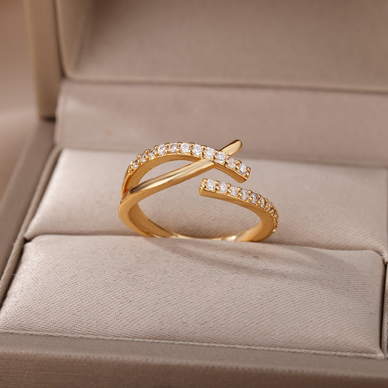 Zircon Engagement Wedding Rings For Women Gold Color Stainless Steel Ring Female 2023 Finger Jewelry Birthday Gift Free Shipping