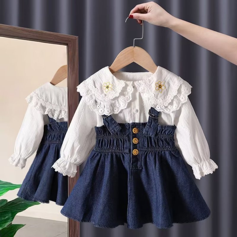 New Children's Denim Jackets Trench Jean Embroidery Jackets Girls Kids clothing baby Lace coat Casual outerwear Spring Autumn