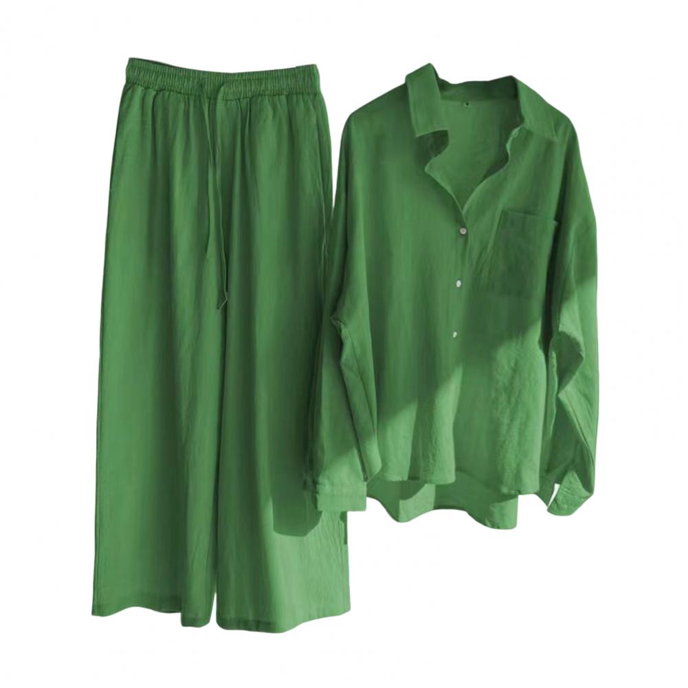 5XL Oversize Fall Blouse Trousers Suit Women's Outfit 2022 Cotton Linen Shirt High Waist Wide Leg Pants Set Women's Summer Suit