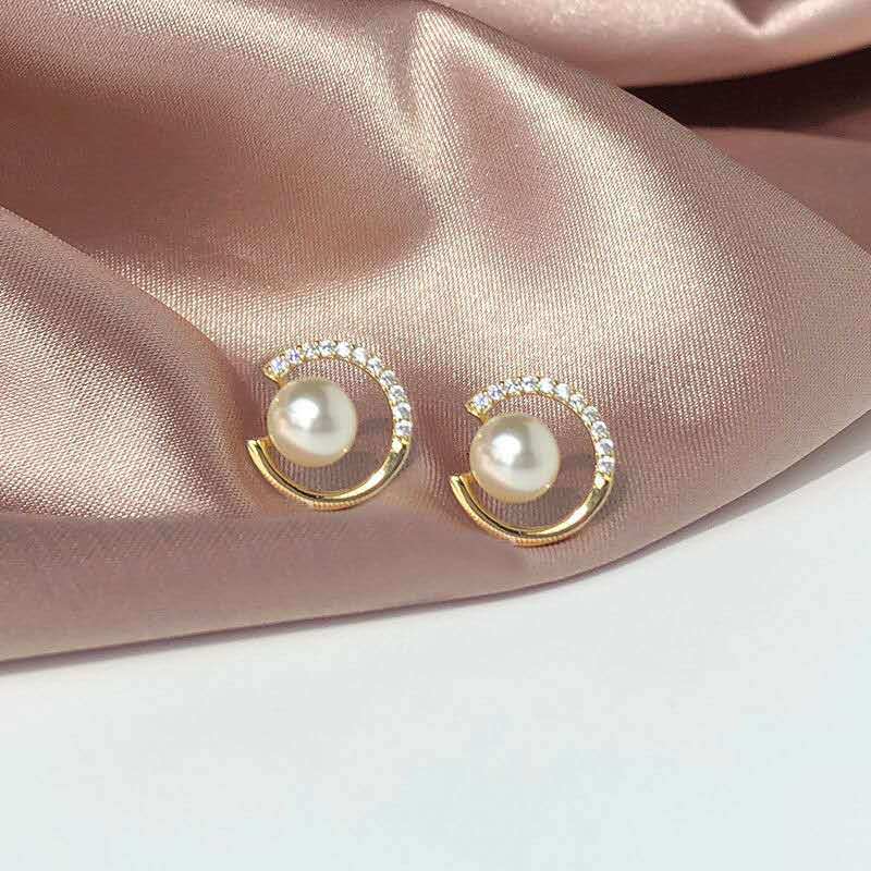 Gold Plated Heart Stud Earrings, Shiny Zircon Earrings, Metal Elegant Fashion Heart Jewelry, Romantic Female Couple Earrings