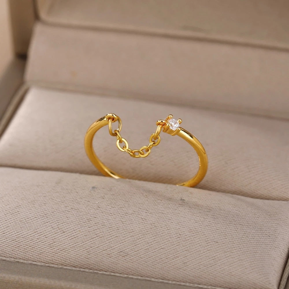 Zircon Engagement Wedding Rings For Women Gold Color Stainless Steel Ring Female 2023 Finger Jewelry Birthday Gift Free Shipping