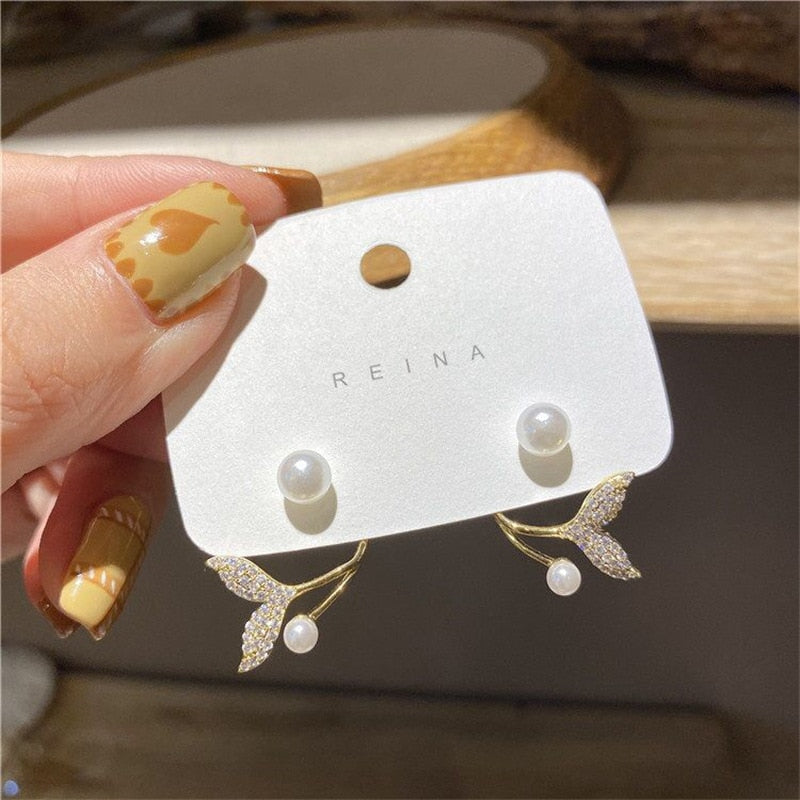 2022 New Elegant Metal Heart-Shaped Back Hanging Pearl Earrings Korean Fashion Jewelry For Woman Girls Accessories Wholesale