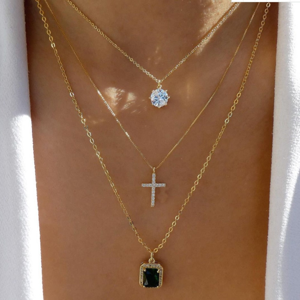 bls-miracle Bohemia Gold Color Multiple Styles Necklace For Women Trendy Multi-Layer Crystal Pendant Necklaces Set Jewelry Gifts