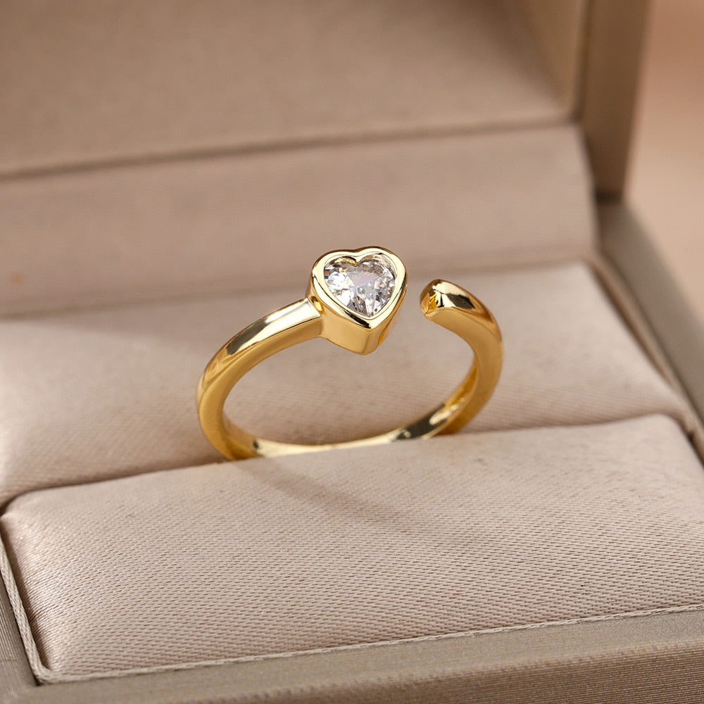 Zircon Engagement Wedding Rings For Women Gold Color Stainless Steel Ring Female 2023 Finger Jewelry Birthday Gift Free Shipping