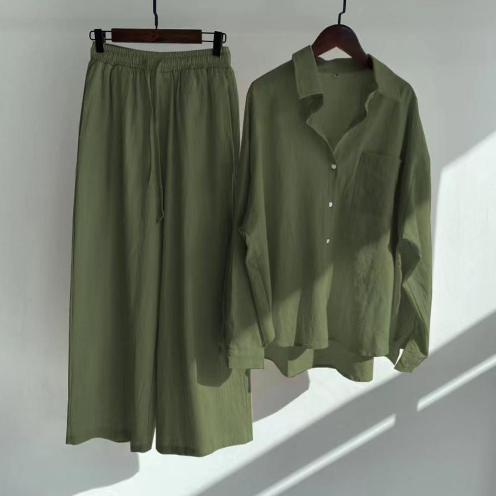 5XL Oversize Fall Blouse Trousers Suit Women's Outfit 2022 Cotton Linen Shirt High Waist Wide Leg Pants Set Women's Summer Suit