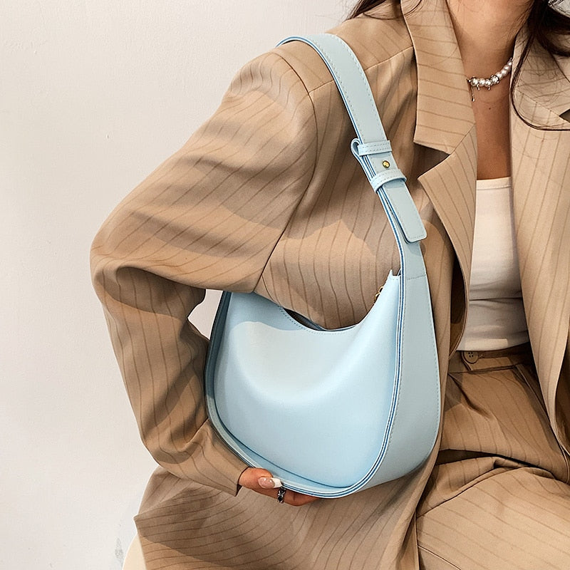 Semicircle Saddle Shoulder Crossbody Bags For Women New Fashion Designer Brand Adjustable Wide Strap Girls Tote Handbags 2022
