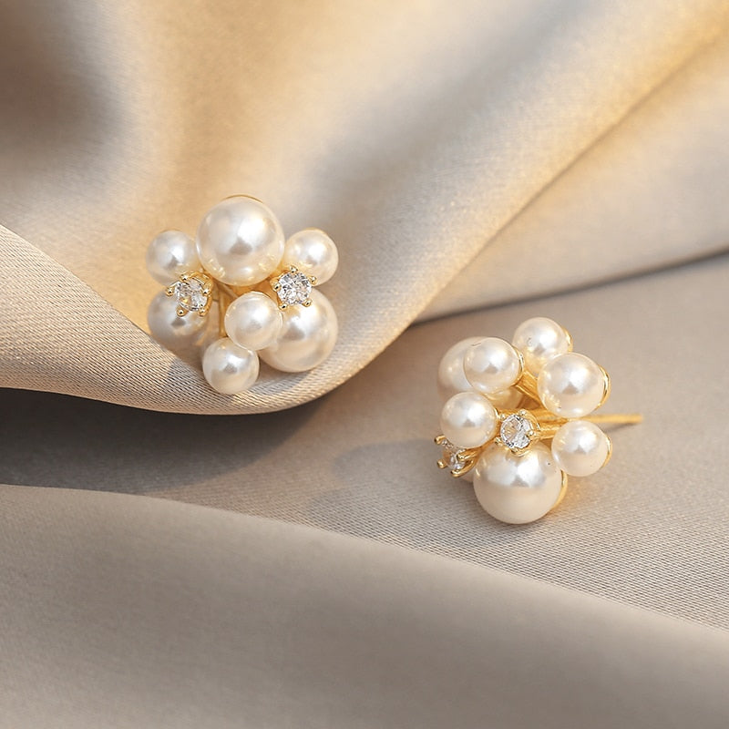 Elegant Romantic Unique Fireworks Pearl Stud Earrings For Woman Korean Fashion Jewelry Party Girl's Lady Temperament Accessories