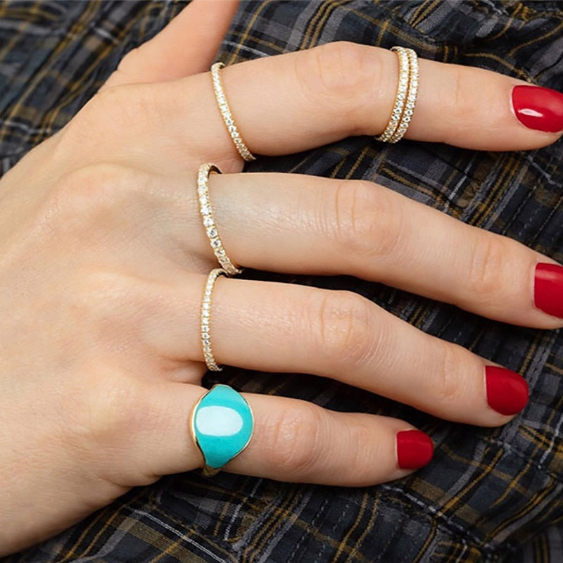 Tiny Delicate Micro Pave Zircon Rings For Women Trendy Chic Crystal Daily Dating Women's Stackable Ring Fashion Jewelry R133