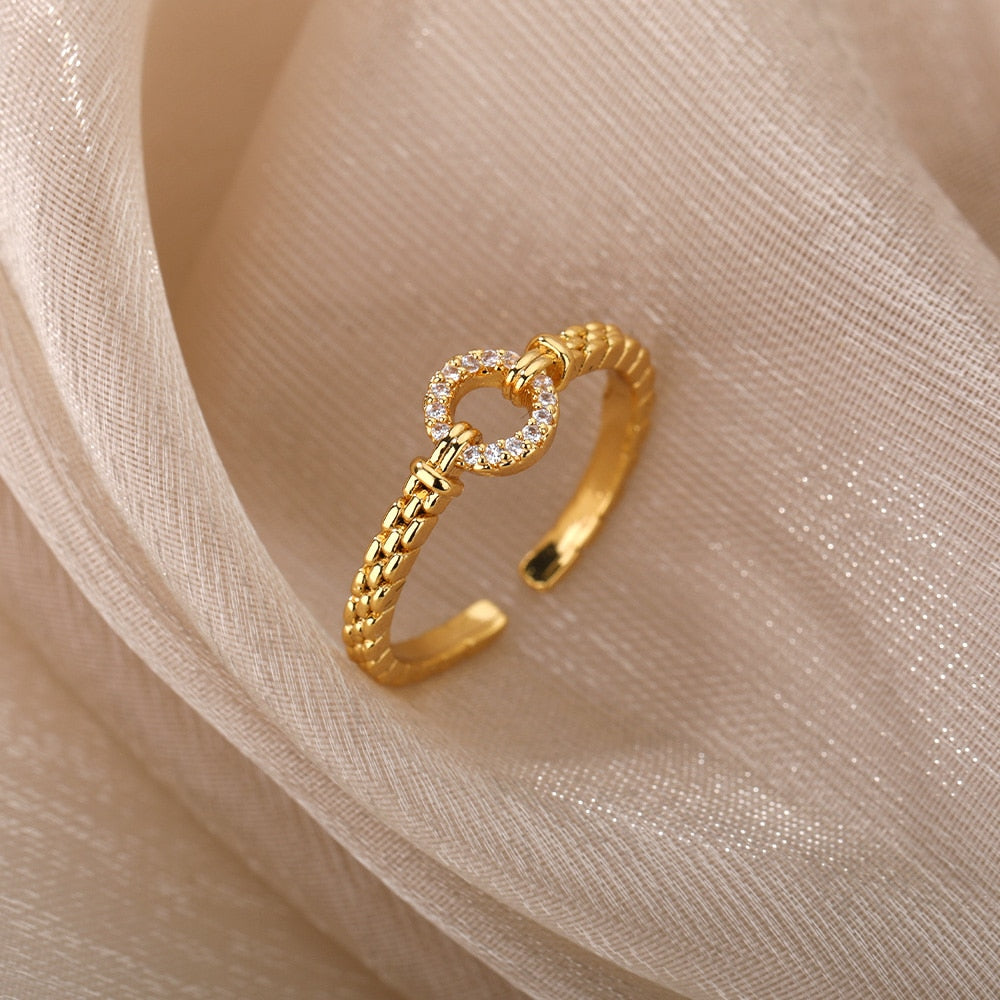Zircon Engagement Wedding Rings For Women Gold Color Stainless Steel Ring Female 2023 Finger Jewelry Birthday Gift Free Shipping