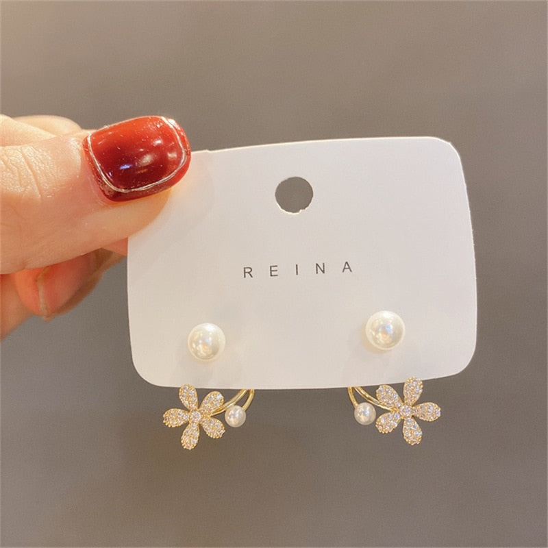 2022 New Elegant Metal Heart-Shaped Back Hanging Pearl Earrings Korean Fashion Jewelry For Woman Girls Accessories Wholesale