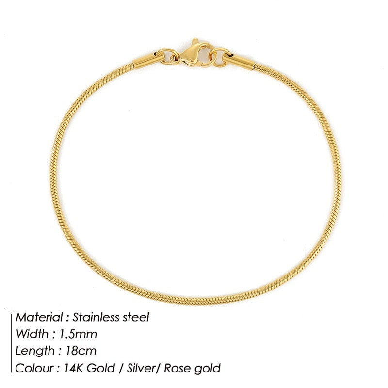 JUJIE 316L Stainless Steel Snake Chain Bracelet For Women Width 3/4/5MM Classic Chain Bracelets Jewelry Wholesale/Dropshipping