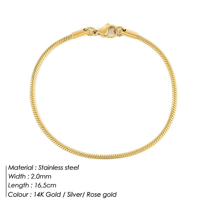 JUJIE 316L Stainless Steel Snake Chain Bracelet For Women Width 3/4/5MM Classic Chain Bracelets Jewelry Wholesale/Dropshipping