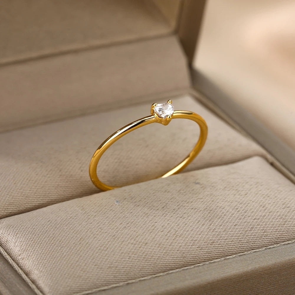 Zircon Engagement Wedding Rings For Women Gold Color Stainless Steel Ring Female 2023 Finger Jewelry Birthday Gift Free Shipping
