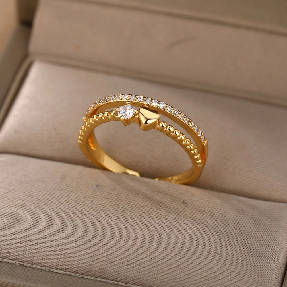 Zircon Engagement Wedding Rings For Women Gold Color Stainless Steel Ring Female 2023 Finger Jewelry Birthday Gift Free Shipping