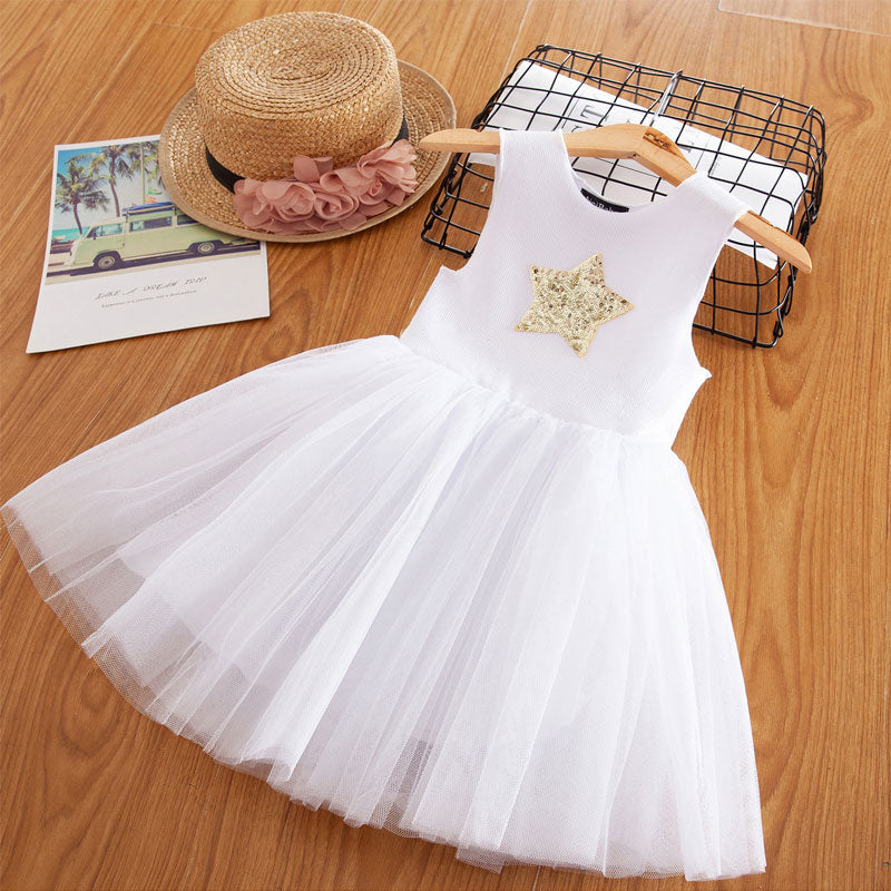 Birthday Party Kids Dresses for Girls Children Stars Sequins Shiny Vestidos Girl Elegant Prom Evening Princess Summer Ball Gowns