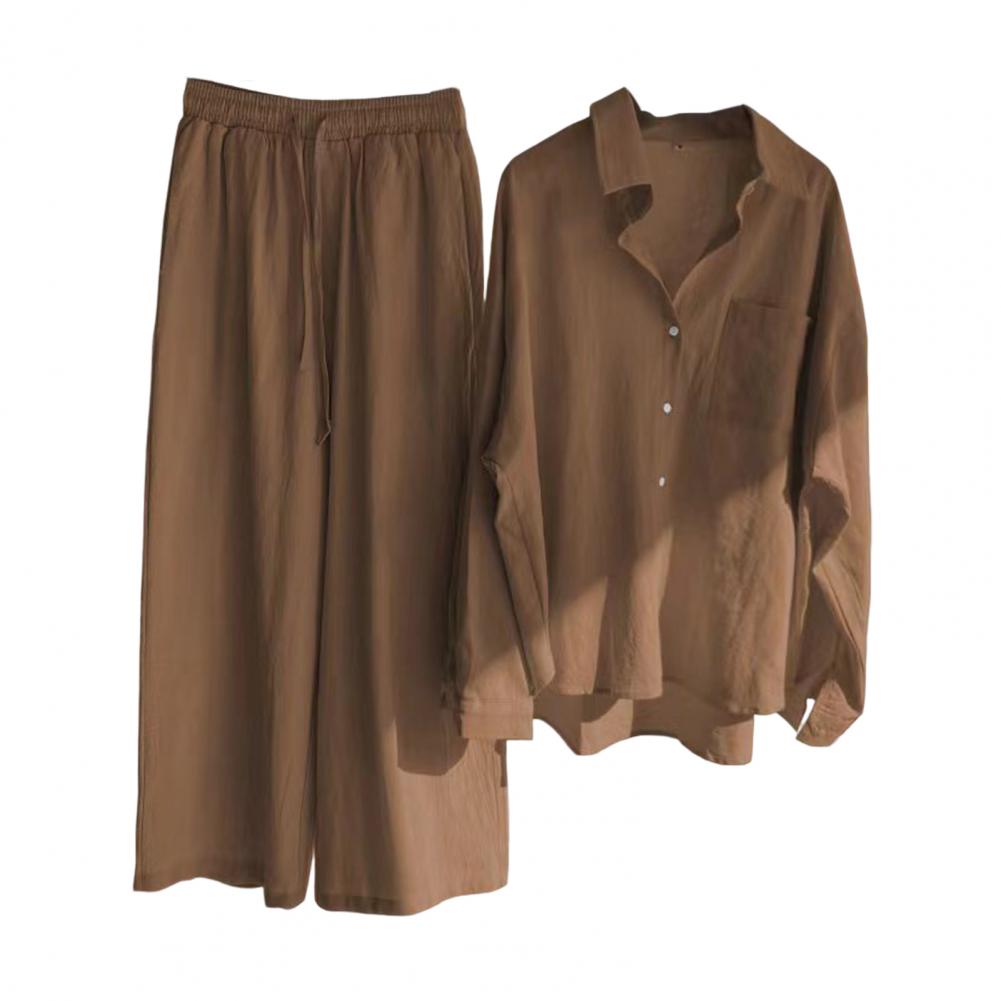 5XL Oversize Fall Blouse Trousers Suit Women's Outfit 2022 Cotton Linen Shirt High Waist Wide Leg Pants Set Women's Summer Suit