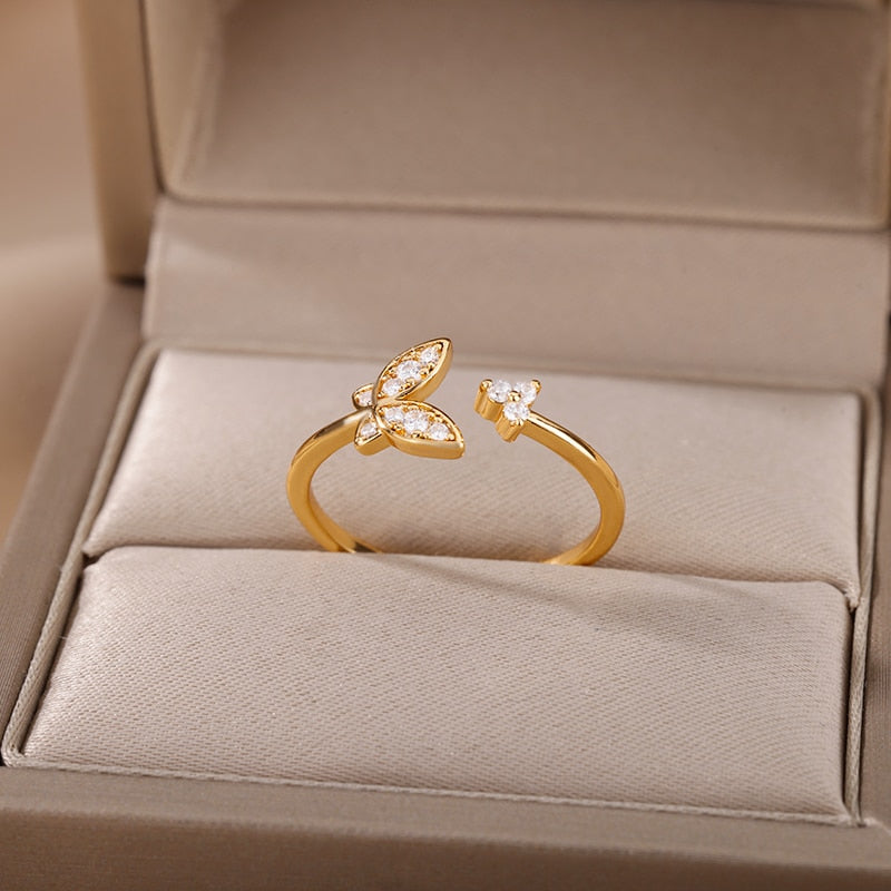 Zircon Engagement Wedding Rings For Women Gold Color Stainless Steel Ring Female 2023 Finger Jewelry Birthday Gift Free Shipping