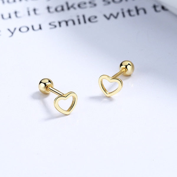 Gold Plated Heart Stud Earrings, Shiny Zircon Earrings, Metal Elegant Fashion Heart Jewelry, Romantic Female Couple Earrings