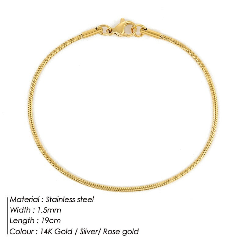 JUJIE 316L Stainless Steel Snake Chain Bracelet For Women Width 3/4/5MM Classic Chain Bracelets Jewelry Wholesale/Dropshipping