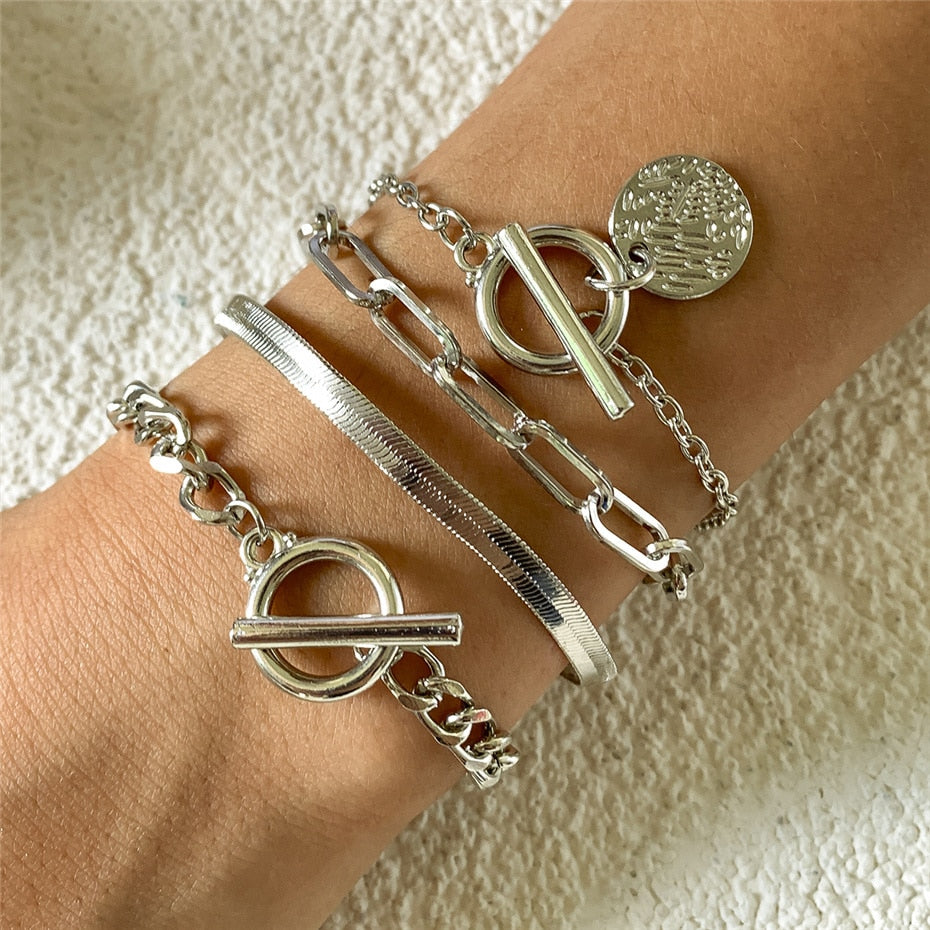 Fashion Statement Heavy Metal Bangle Bracelet Trendy Gold Color Copper Chain U Link Crystal Bracelet Pulseras Women Bijoux Gift