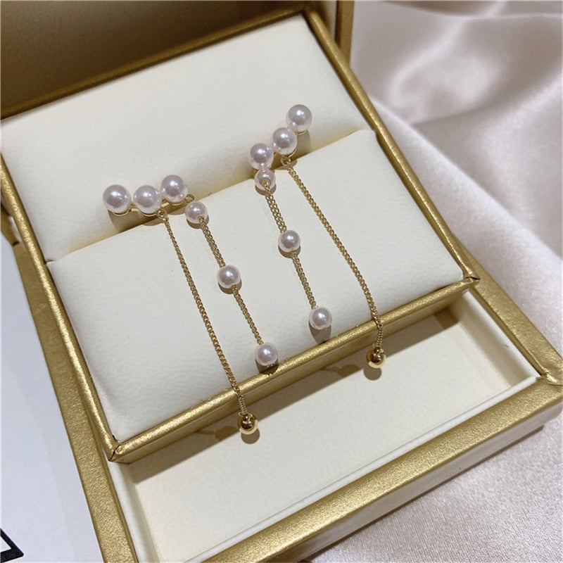 2022 New Elegant Metal Heart-Shaped Back Hanging Pearl Earrings Korean Fashion Jewelry For Woman Girls Accessories Wholesale