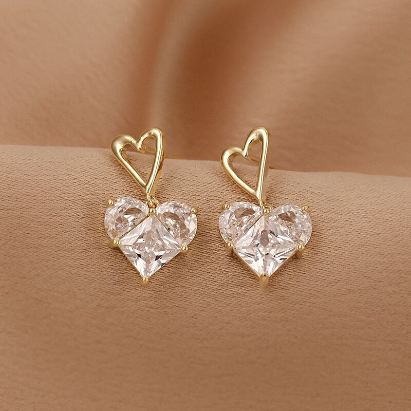 Cute Korean Earrings Heart Bling Zircon Stone Rose Gold Color Stud Earring for Women Fashion Jewelry 2022 New Gift