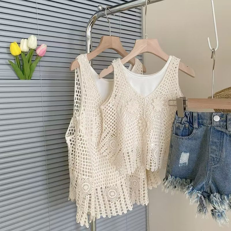 Clothes For Girls Summer Sets Fashion Kids Girls Cotton Vest Sleeveless Clothes 3Pcs Outfits Clothing For Teen Suit Children