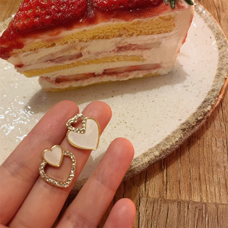 Cute Korean Earrings Heart Bling Zircon Stone Rose Gold Color Stud Earring for Women Fashion Jewelry 2022 New Gift