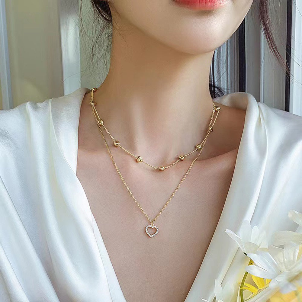 SUMENG 2023 New Fashion Kpop Pearl Choker Necklace Cute Double Layer Chain Pendant For Women Jewelry Girl Gift