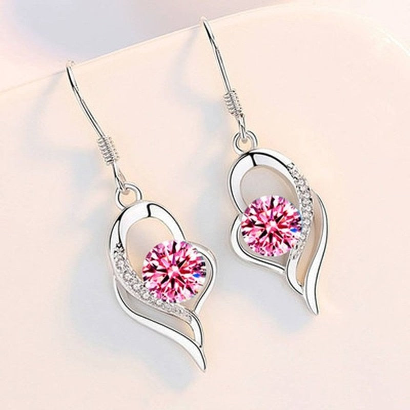 Gold Plated Heart Stud Earrings, Shiny Zircon Earrings, Metal Elegant Fashion Heart Jewelry, Romantic Female Couple Earrings