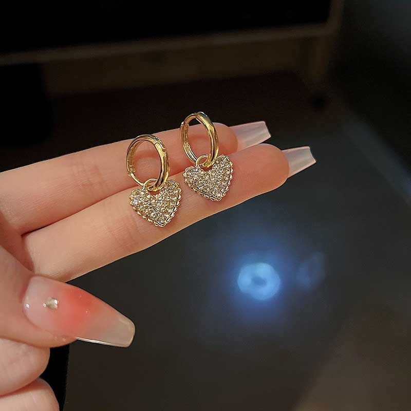 Cute Korean Earrings Heart Bling Zircon Stone Rose Gold Color Stud Earring for Women Fashion Jewelry 2022 New Gift