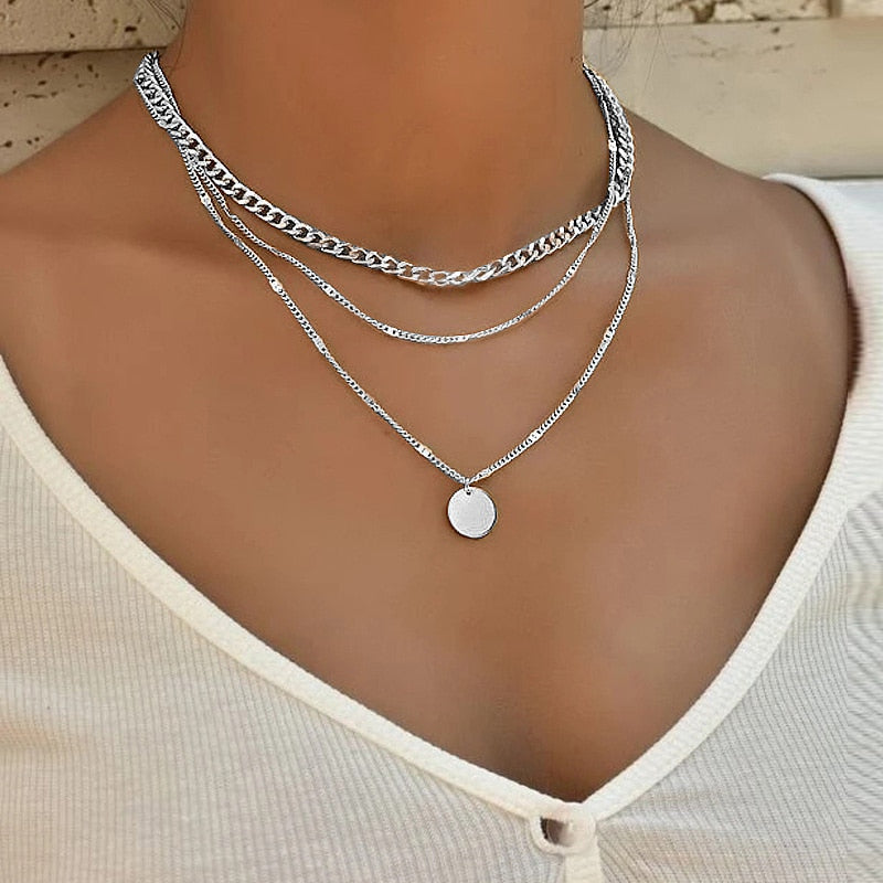 Vintage Pendant Necklace for Women Gold Color Chain Multilayer Bohemian Coins Necklaces Girls Collier Femme Collares Jewelry