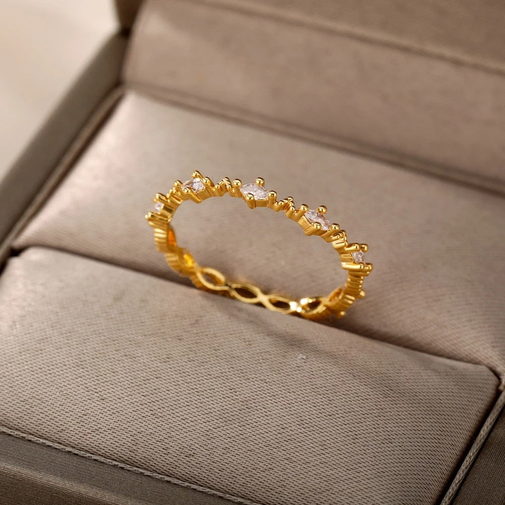 Zircon Engagement Wedding Rings For Women Gold Color Stainless Steel Ring Female 2023 Finger Jewelry Birthday Gift Free Shipping