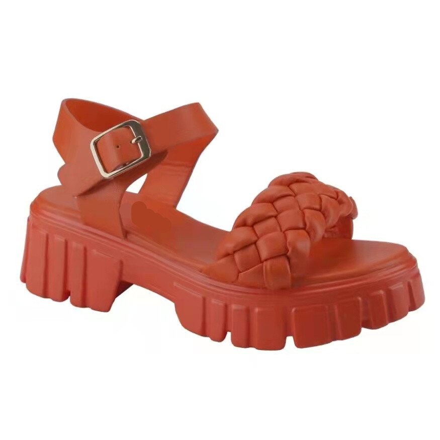 Elegant Women Leather Sandals 2022 New Summer Diamond Lattice Sandals Casual Flat Bottom Platform Sandals Women Sandalias