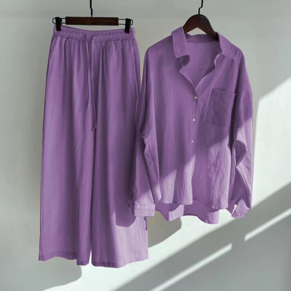 5XL Oversize Fall Blouse Trousers Suit Women's Outfit 2022 Cotton Linen Shirt High Waist Wide Leg Pants Set Women's Summer Suit