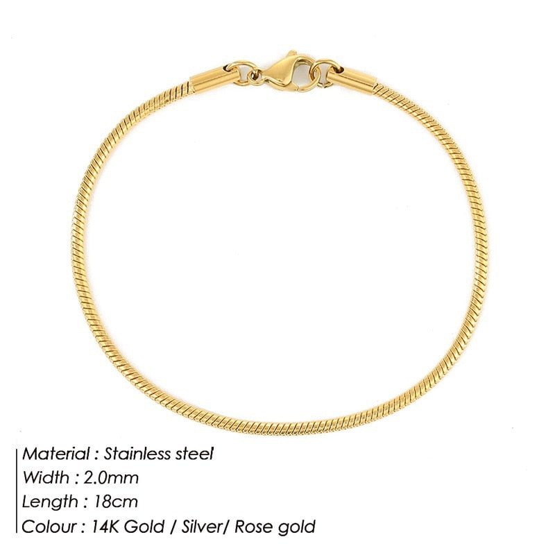 JUJIE 316L Stainless Steel Snake Chain Bracelet For Women Width 3/4/5MM Classic Chain Bracelets Jewelry Wholesale/Dropshipping