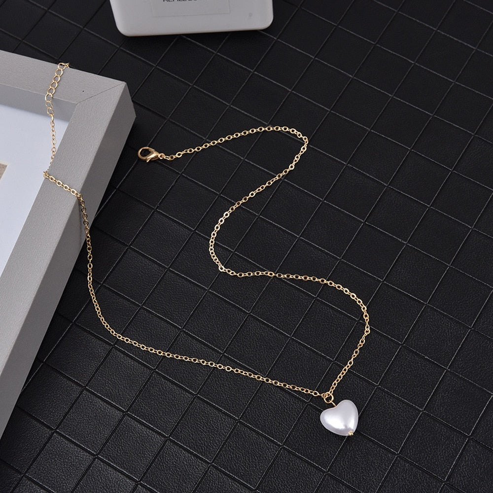 SUMENG 2023 New Fashion Kpop Pearl Choker Necklace Cute Double Layer Chain Pendant For Women Jewelry Girl Gift