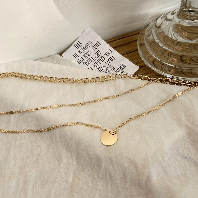 Vintage Pendant Necklace for Women Gold Color Chain Multilayer Bohemian Coins Necklaces Girls Collier Femme Collares Jewelry
