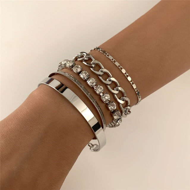 Fashion Statement Heavy Metal Bangle Bracelet Trendy Gold Color Copper Chain U Link Crystal Bracelet Pulseras Women Bijoux Gift