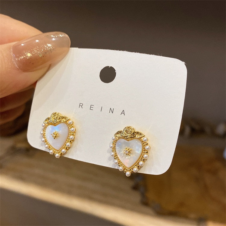 Cute Korean Earrings Heart Bling Zircon Stone Rose Gold Color Stud Earring for Women Fashion Jewelry 2022 New Gift