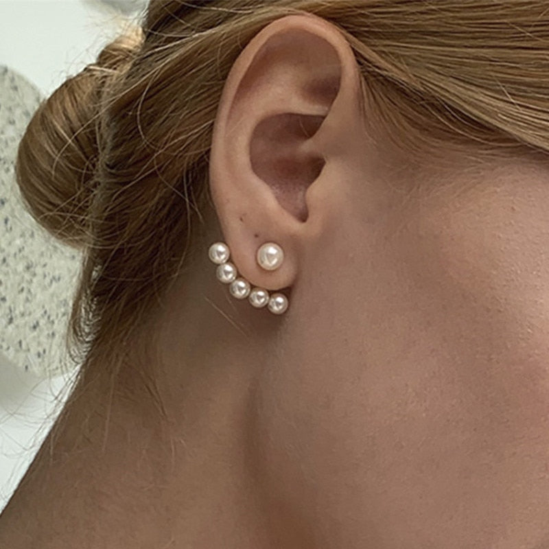 2022 New Elegant Metal Heart-Shaped Back Hanging Pearl Earrings Korean Fashion Jewelry For Woman Girls Accessories Wholesale
