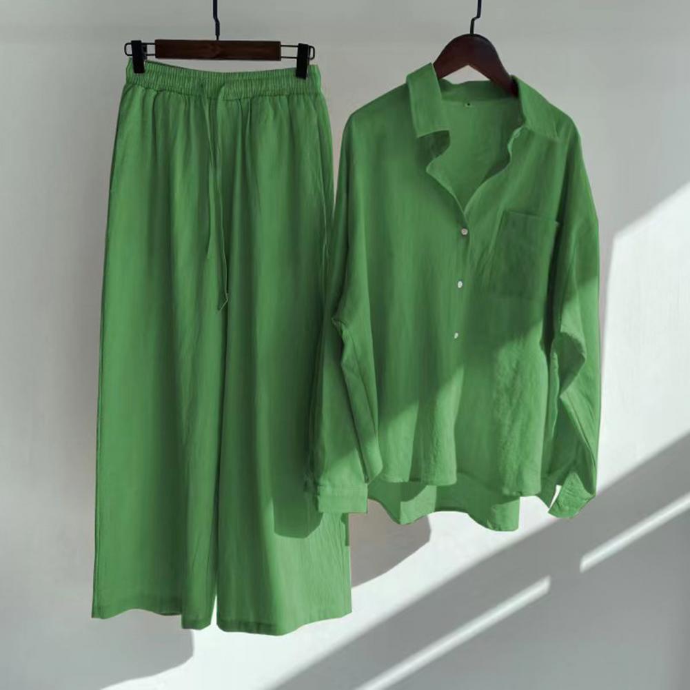 5XL Oversize Fall Blouse Trousers Suit Women's Outfit 2022 Cotton Linen Shirt High Waist Wide Leg Pants Set Women's Summer Suit