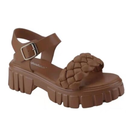 Elegant Women Leather Sandals 2022 New Summer Diamond Lattice Sandals Casual Flat Bottom Platform Sandals Women Sandalias
