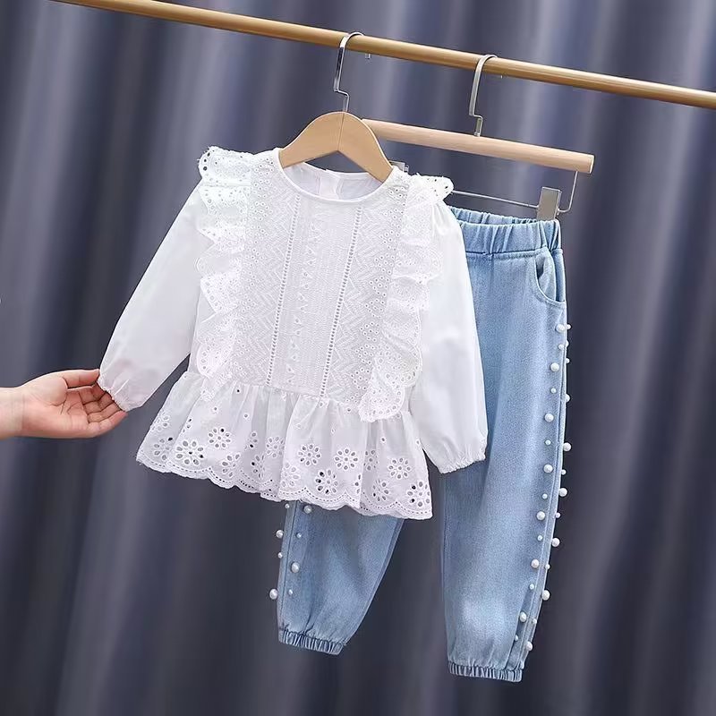New Children's Denim Jackets Trench Jean Embroidery Jackets Girls Kids clothing baby Lace coat Casual outerwear Spring Autumn