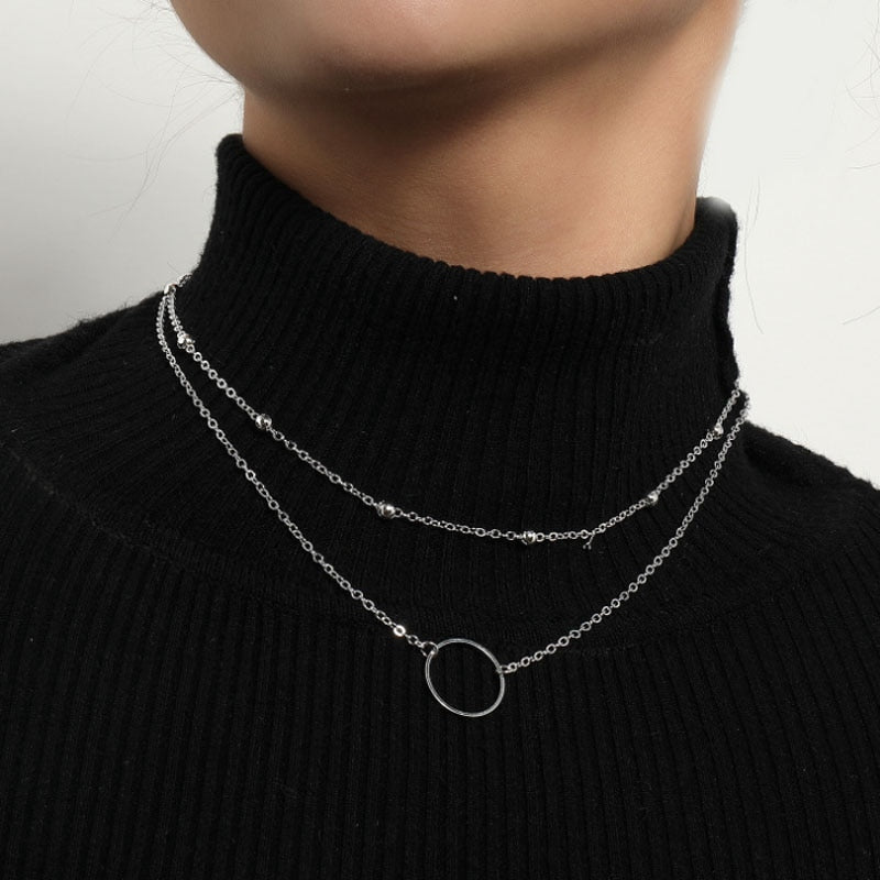 Vintage Pendant Necklace for Women Gold Color Chain Multilayer Bohemian Coins Necklaces Girls Collier Femme Collares Jewelry