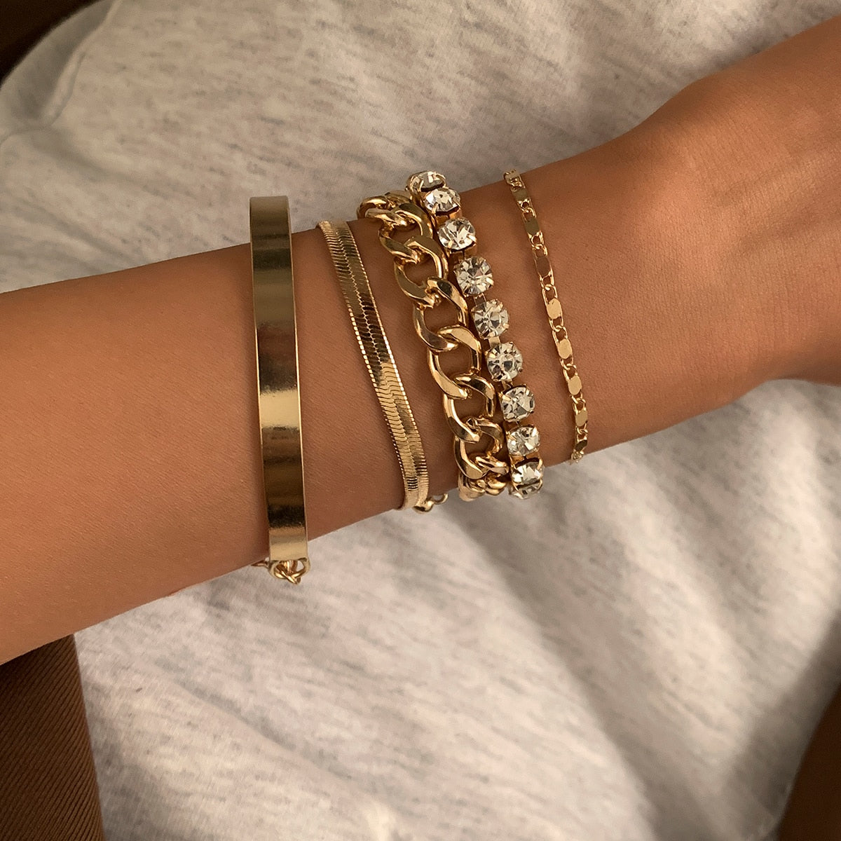 Fashion Statement Heavy Metal Bangle Bracelet Trendy Gold Color Copper Chain U Link Crystal Bracelet Pulseras Women Bijoux Gift