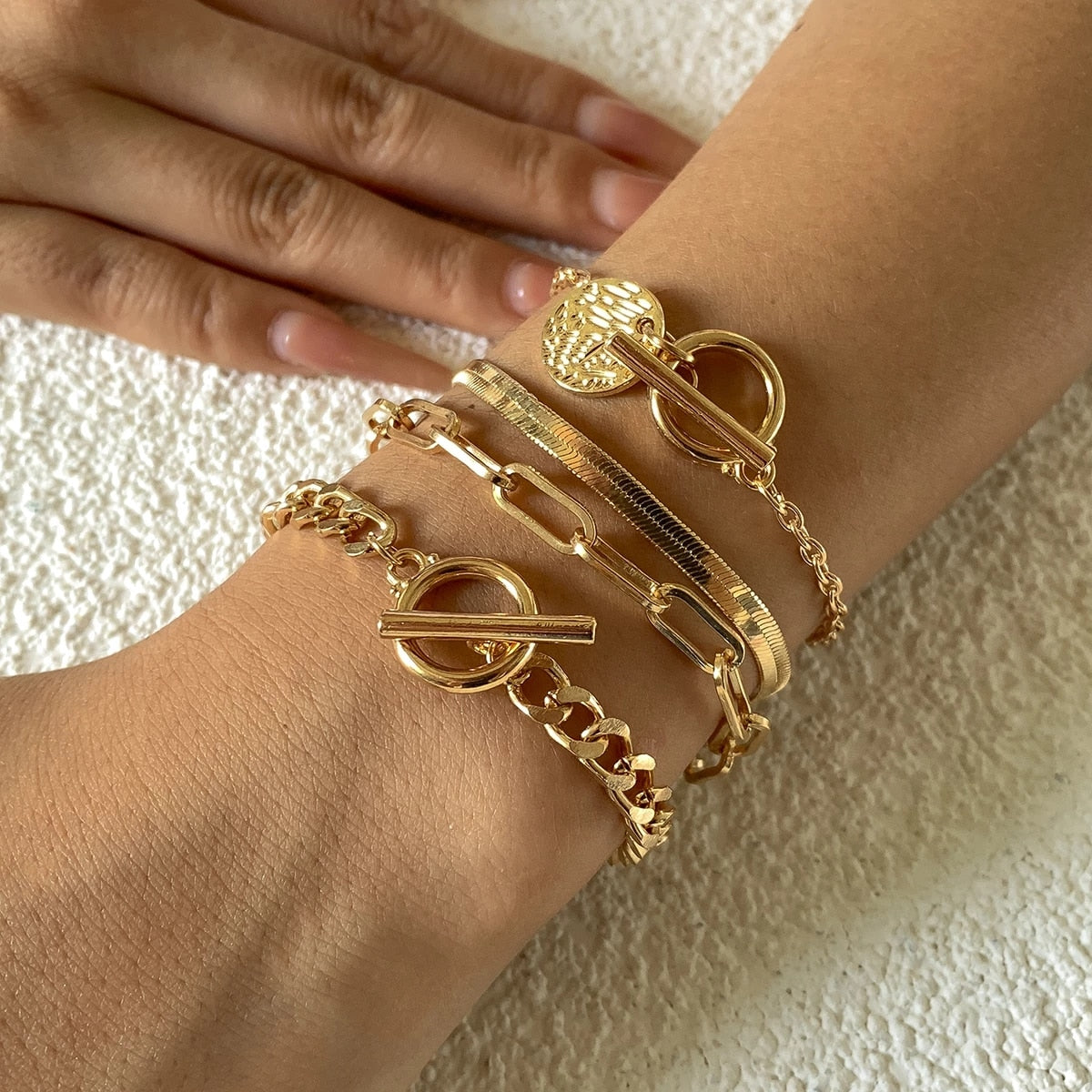 Fashion Statement Heavy Metal Bangle Bracelet Trendy Gold Color Copper Chain U Link Crystal Bracelet Pulseras Women Bijoux Gift
